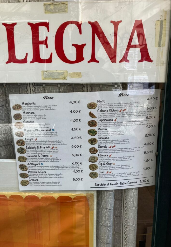 Menükarte Pizza Napoli.